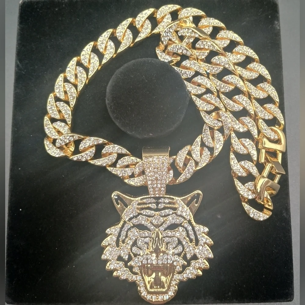 Unique Tiger Head Pendant - Pendants with Cuban Chain Necklace Gold-tone Unisex‍